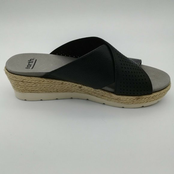 ~EARTH~ Modena Marigold Black Leather Espadrille Slide Platform Sandals 8.5 - Picture 2 of 8